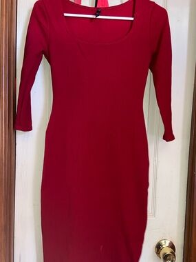Red Scoop Neck Bodycon Dress